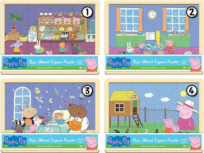 Ξύλινο Παιδικό Puzzle Peppa Pig 12pcs (Διάφορα Σχέδια) 1τμχ Giochi Preziosi