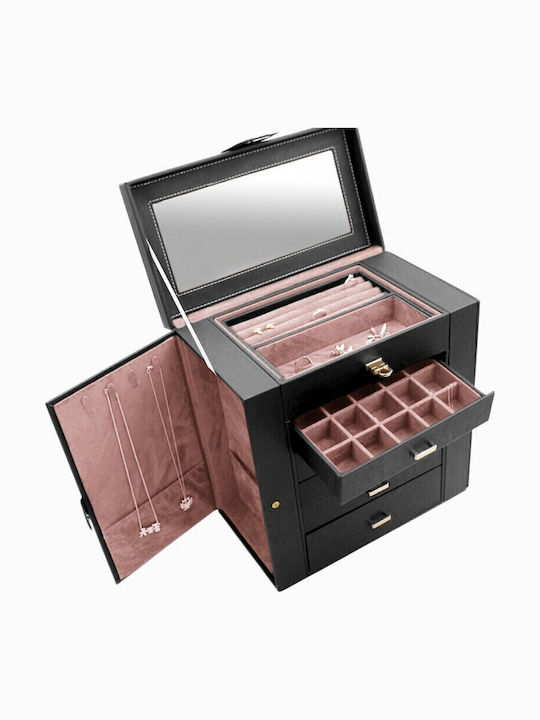 Jewellery Box Metallic with Drawer and Mirror Black 30x17x31cm