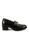 Leder Pumps mit Chunky flachem Absatz Schwarz