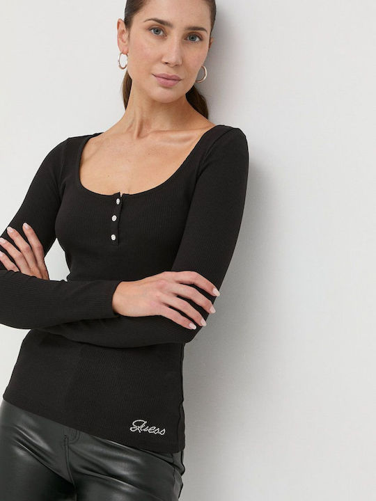 Guess Karlie Damen Bluse Langärmelig Schwarz