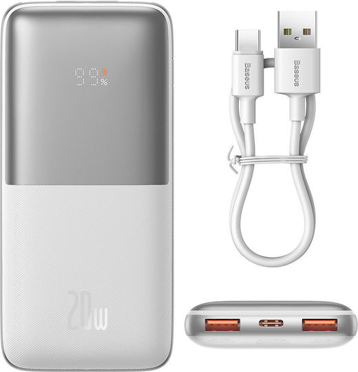 Baseus Bipow Pro Power Bank 10000mAh 20W με 2 Θύρες USB-A και Θύρα USB-C Λευκό