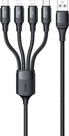 Usams Braided USB to 2xLightning / Type-C / micro USB Cable Μαύρο 1.2m (SJ516USB01)