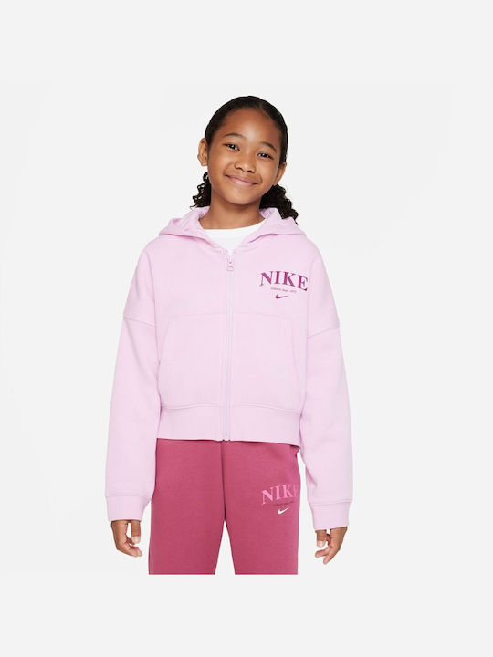 Nike Αθλητική Παιδική Ζακέτα Φούτερ Fleece με Κουκούλα για Κορίτσι Ροζ