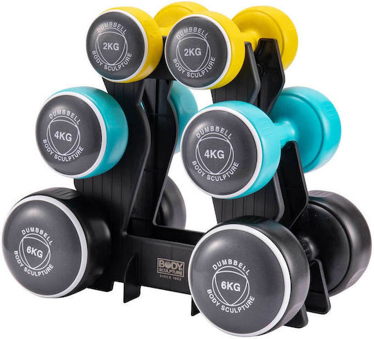 Body Sculpture Rubber Set of Round Dumbells 6pcs Total Weight 24kg