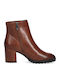 Leather Women's Ankle Boots with Medium Heel Tabac Brown