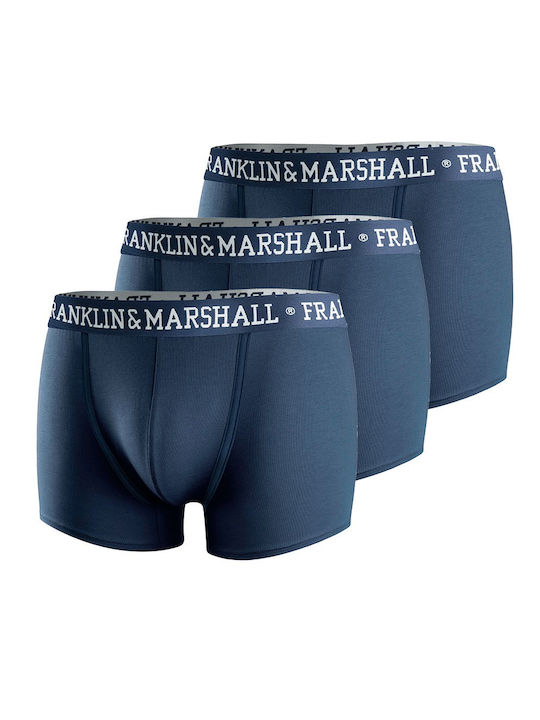 Franklin & Marshall Herren Boxershorts Blau 3Packung