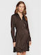 Guess Mini Evening Dress Shirt Dress Satin Dark Brown