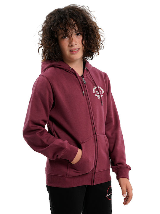 Russell Athletic Boys Cotton Hooded Sweatshirt with Zipper Burgundy