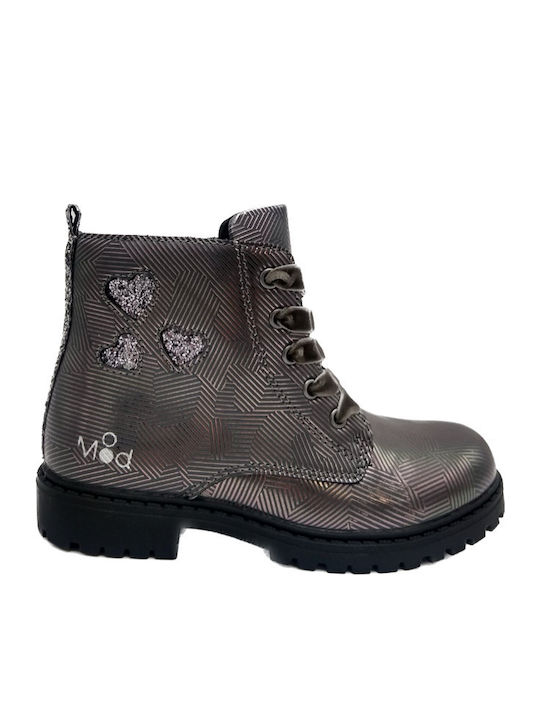 Lederne Kinderstiefel mit Reißverschluss Silber