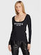 Guess Women's Athletic Blouse Long Sleeve Black