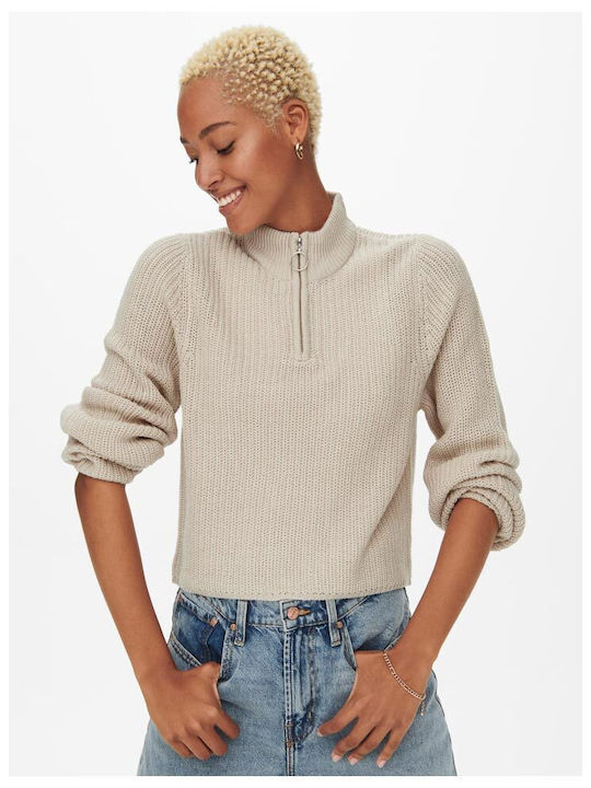 Only Women's Long Sleeve Sweater with Zipper Pumice Stone