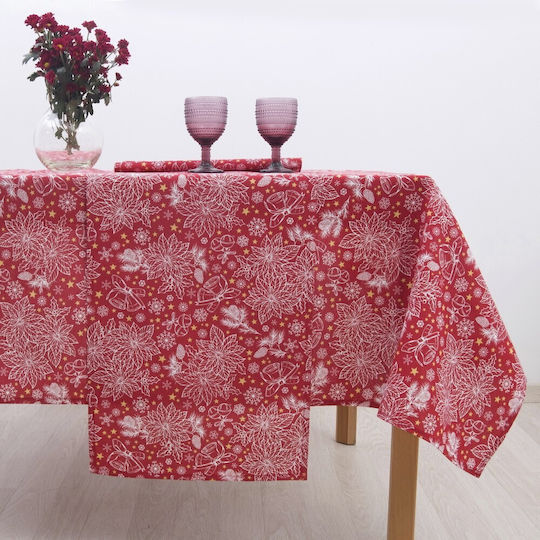 Dimeco Bells Christmas Tablecloth Square Fabric Red L85xW85cm.
