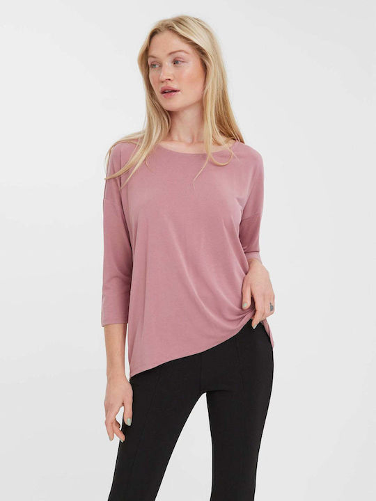 Vero Moda Damen Bluse Baumwolle mit 3/4 Ärmel Rosa