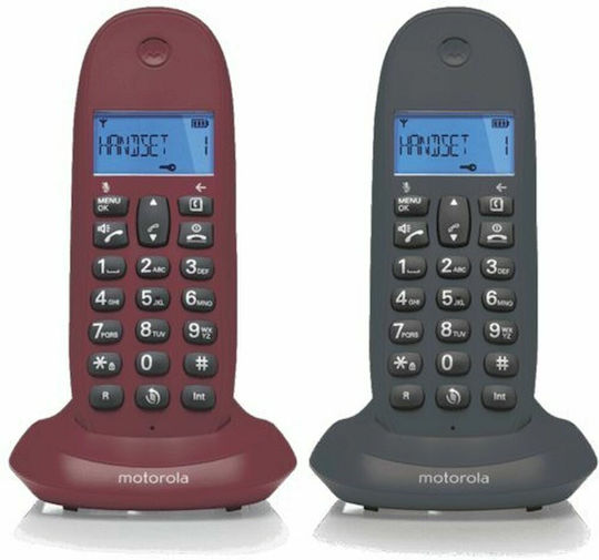 Motorola C1002 Ασύρματο Τηλέφωνο Duo Μαύρο / Μπορντό