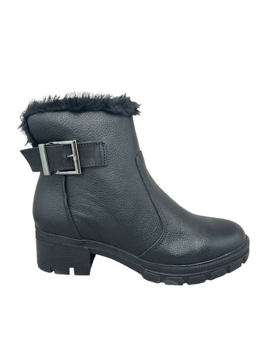 Ghete dama din piele cu platforme pentru femei cu toc și blană negru