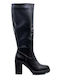 Synthetic Leather High Heel Women's Boots with Zipper Black