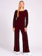 Guess Women's Long Sleeve Crop Sweater Burgundy