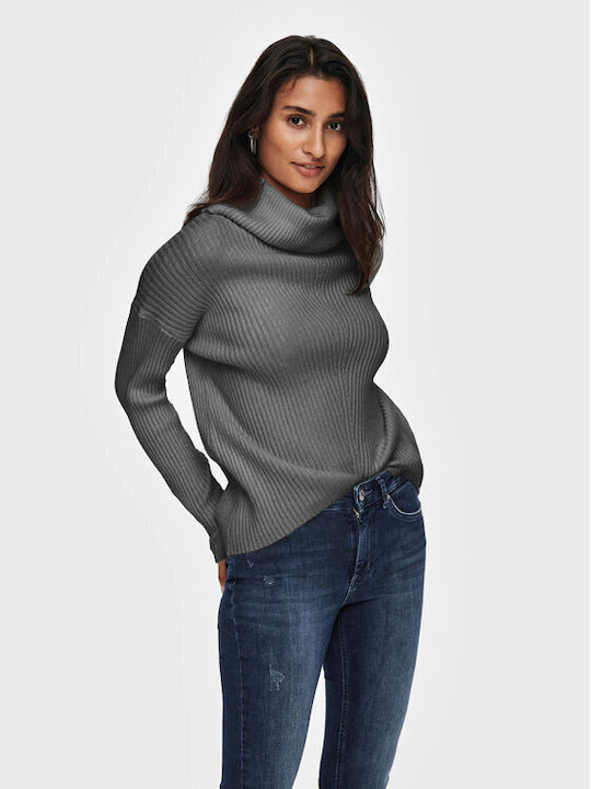 Only Women's Long Sleeve Pullover Turtleneck Gray