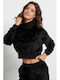 BodyTalk Women's Cropped Velvet Sweatshirt Black