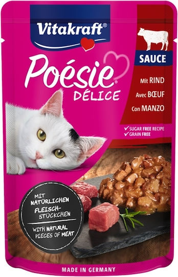 Vitakraft Poesie Delice Nassfutter für Erwachsene Katzen in Beutel mit Kalb ohne Getreide & Gluten 85gr