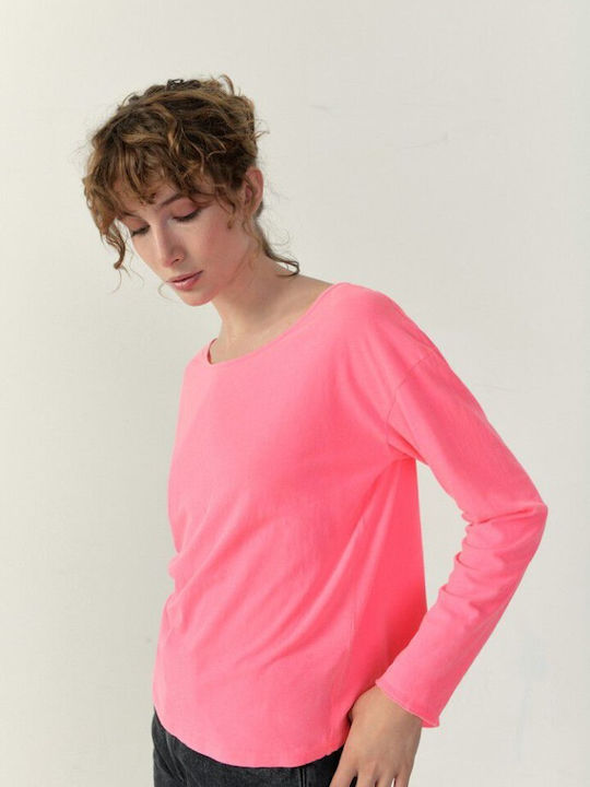 American Vintage Bluza de Damă din Bumbac Mânecă lungă Fluo Rose
