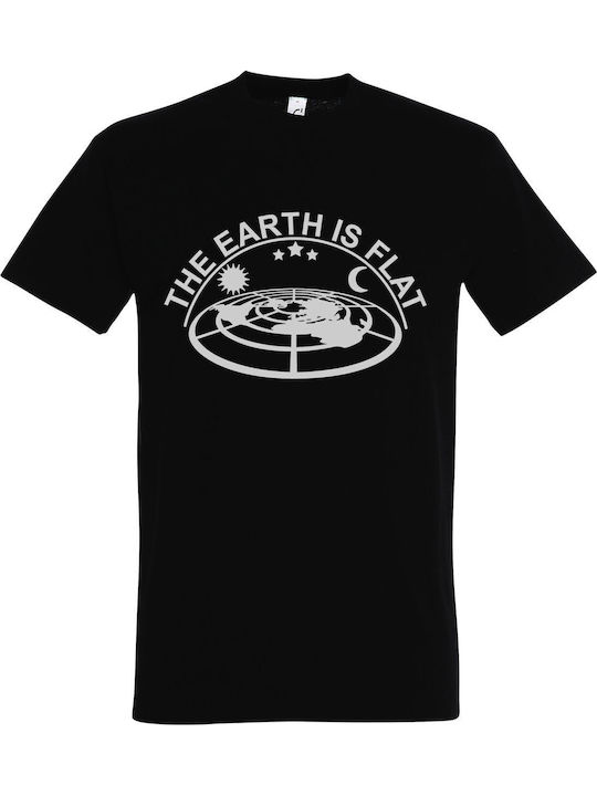 T-shirt Unisex " The Earth Is Flat , Η Γη Είναι Επίπεδη ", Black