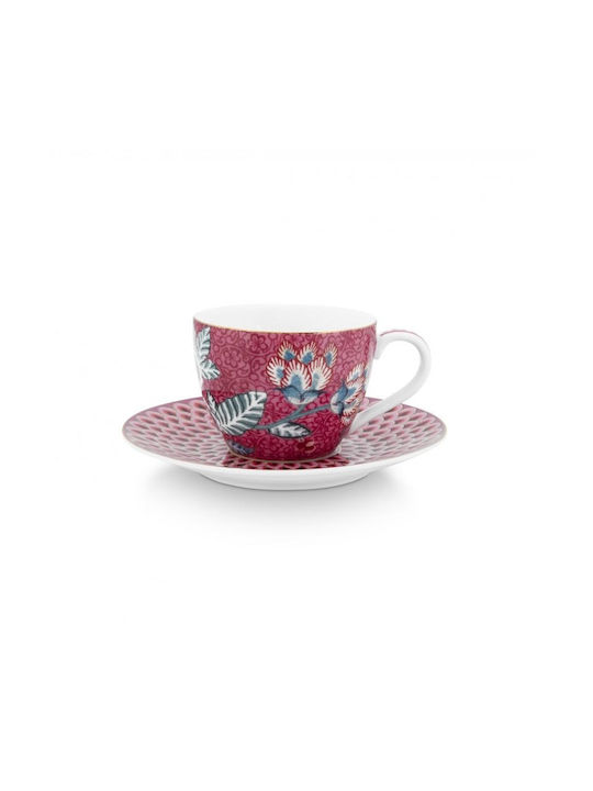 PiP Studio Flower Festival Porcelain Tea Cup Set 120ml Dark Pink