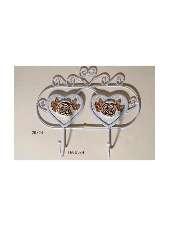 Royal Art Collection Αντικέ Κρεμάστρα Τοίχου Μεταλλική 2 Θέσεων Λευκή 29x24cm