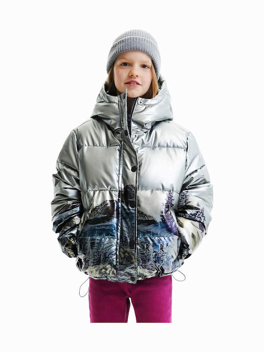 Kids' Quilted Jacket Short with Hood Silver