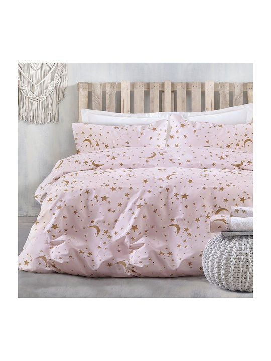 Rythmos Moonlight Single Cotton Duvet Cover Set with Pillowcases 160x250 Ροζ