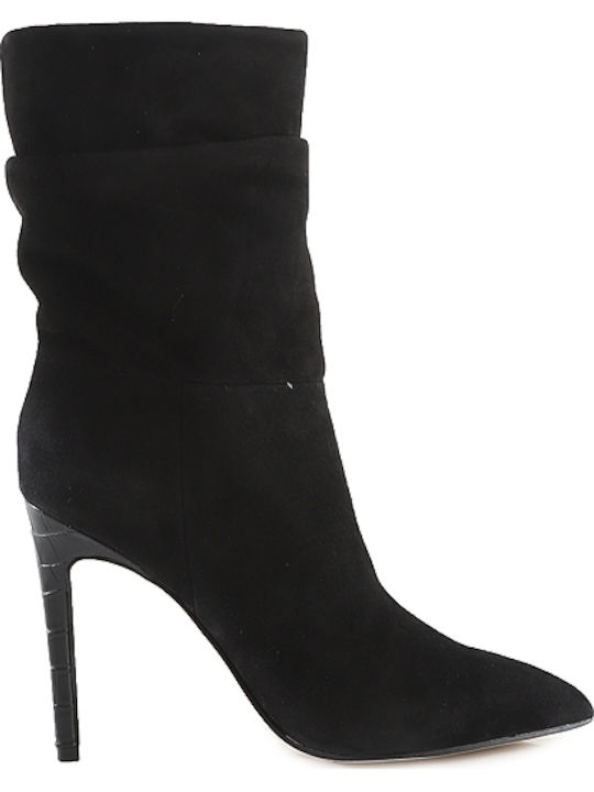 Jenn 01 Suede Γυναικεία Μποτάκια με Ψηλό Τακούνι Μαύρα
