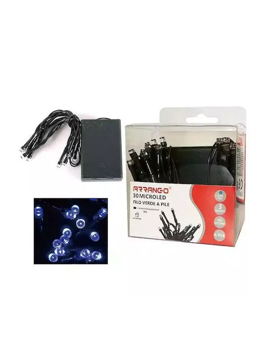 30 Becuri de Crăciun LED 3Pentruunsitedecomerțelectronicîncategoria"LuminideCrăciun",specificațiileunitățiisunturmătoarele: Albastru în Șir de caractere cu Cablu negru