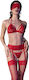 Chilirose Set With Stockings & Blindfold Red