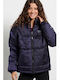 Women's Short Puffer Jacket for Winter Navy Blue