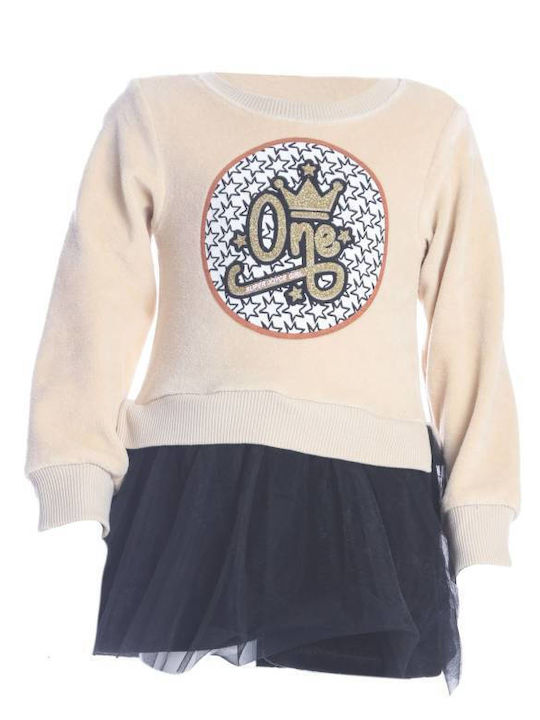 Joyce Sweatshirt Kids Dress Long Sleeve Beige