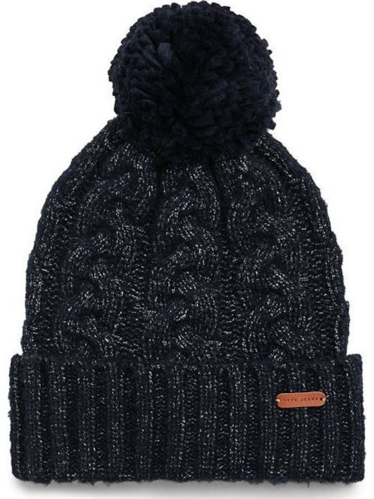 Simone Pom Pom Beanie Frauen Beanie mit Strickmuster in Marineblau Farbe