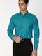 Long-sleeved Cotton Shirt Petrol Blue
