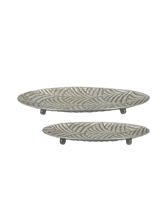 Marhome Set dekorative Platten Oval Metallisch Silber 2Stück