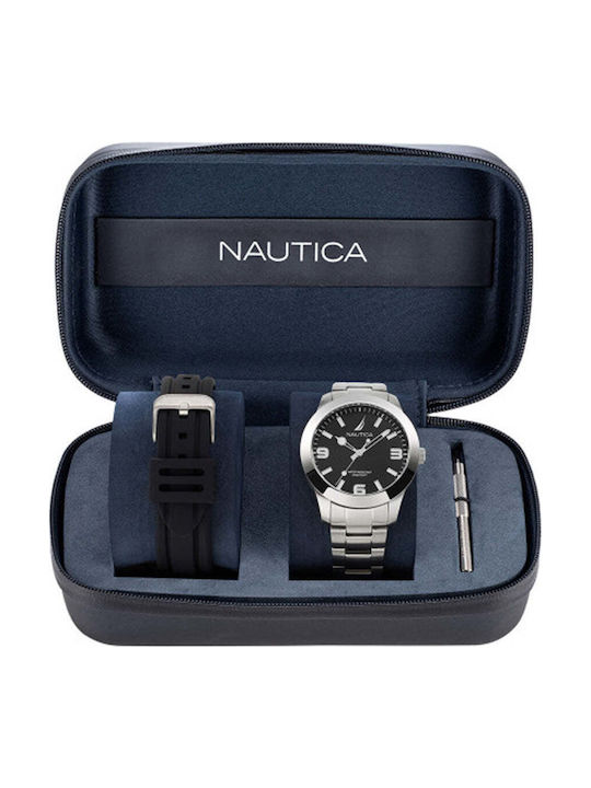 Nautica Pacific Beach Men's Watch 43mm Battery with Silver Metal Bracelet