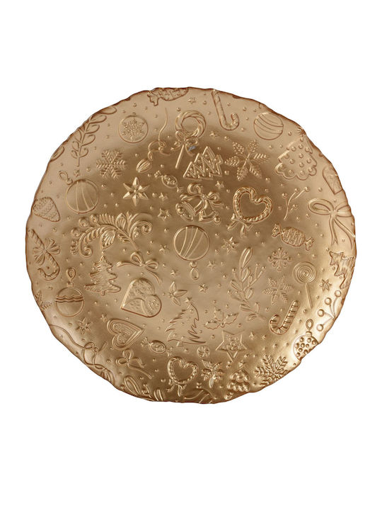 JK Home Decoration Christmas Platter Glass Gold D32cm.