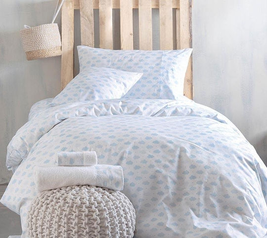 Rythmos Cloudy Set Kids Duvet Cover Single with Pillowcase Cotton Blue 160x250cm