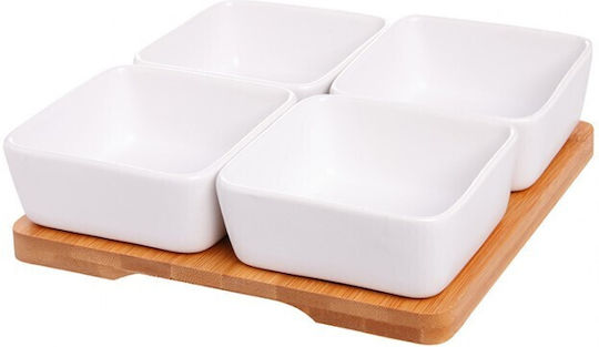 Etoile Platou pentru aperitive 4 sloturi cu Suport din Porțelan Albă L18xl18xH5cm 1buc