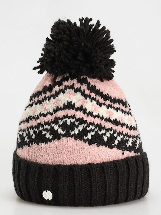 Roxy Hateya Pom Pom Beanie Frauen Beanie Gestrickt Μαύρο/Ροζ