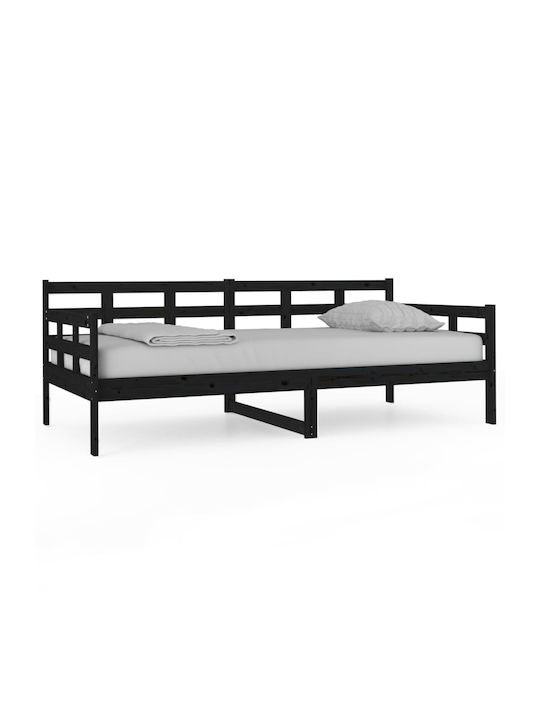 Single Solid Wood Sofa Bed Black with Slats for Mattress 90x190cm