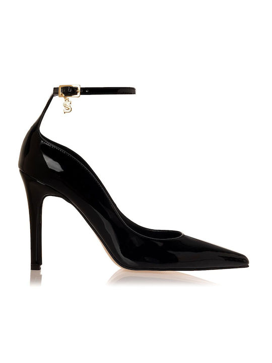Sante Pointed Toe Heel with Strap Black