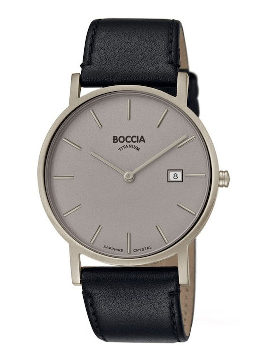 Boccia Men's Watch 37mm Battery with Black Leather Strap