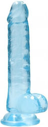 Shots Real Rock Crystal Clear Dildo With Balls Dildo realist cu Testicule și Ventuză Albastru 19cm