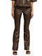 Rut & Circle Women's High-waisted Leather Trousers Brown