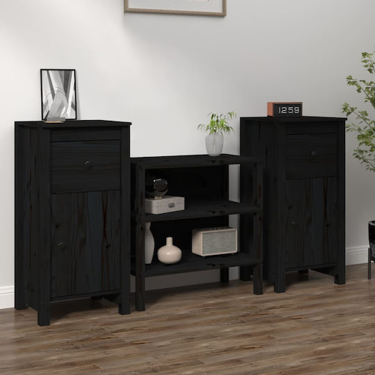 vidaXL Wohnzimmer Vitrine aus Massivholz Schwarz 40x35x80cm