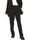 Women's High-waisted Fabric Trousers Relaxed Fit Black